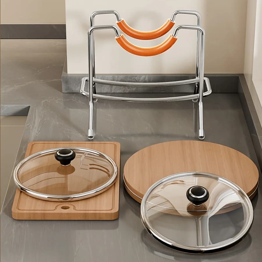 Stainless Steel Kitchen Pot Lid and Cutting Board Holder, Multi-Functional Countertop Organizer,Storage Rack for Cutting Boards