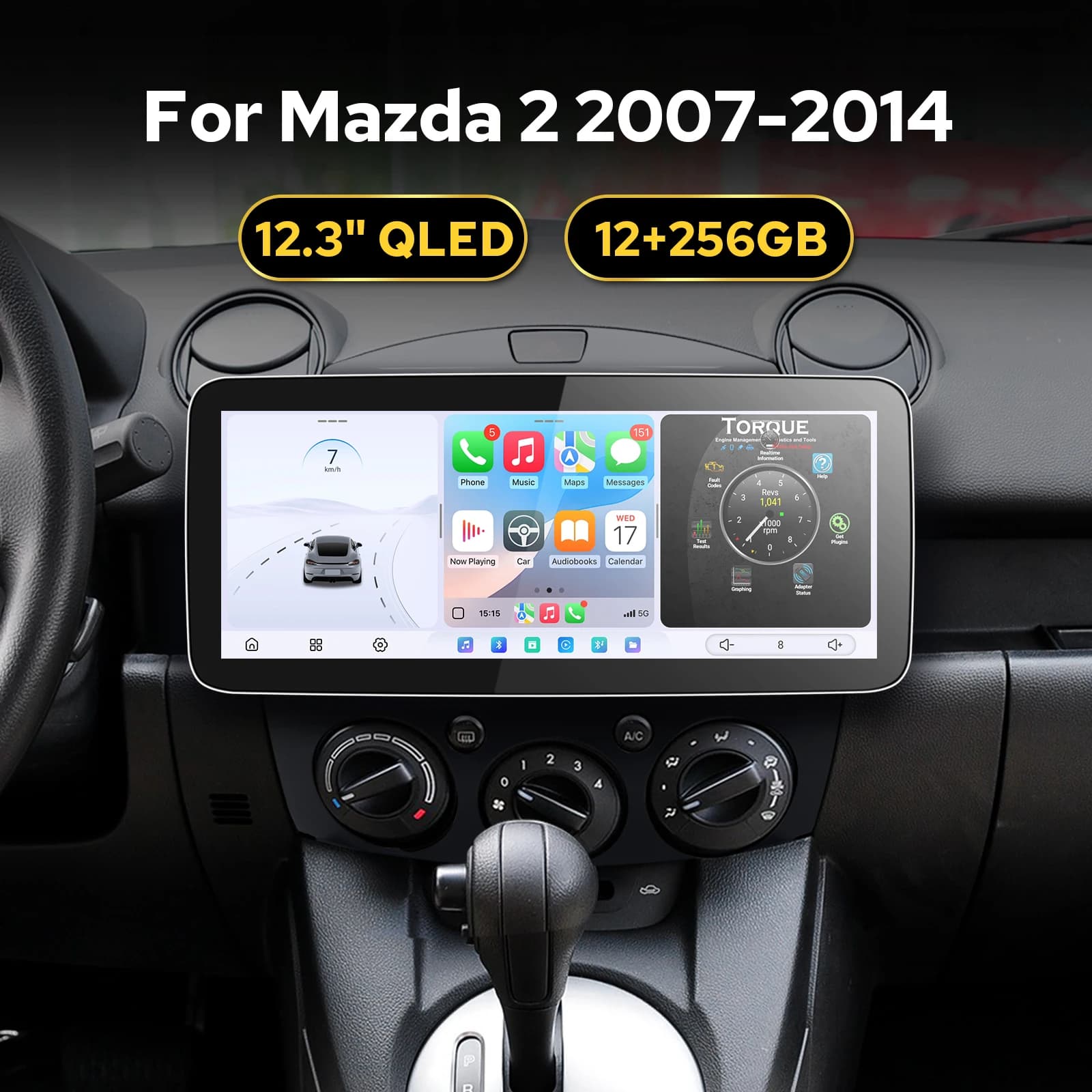 Autoradio JOYING 12.3\" Android per Mazda 2 2007-2014 con 12+256GB di memoria, mantiene amplificatore Bose/USB/controlli al volante
