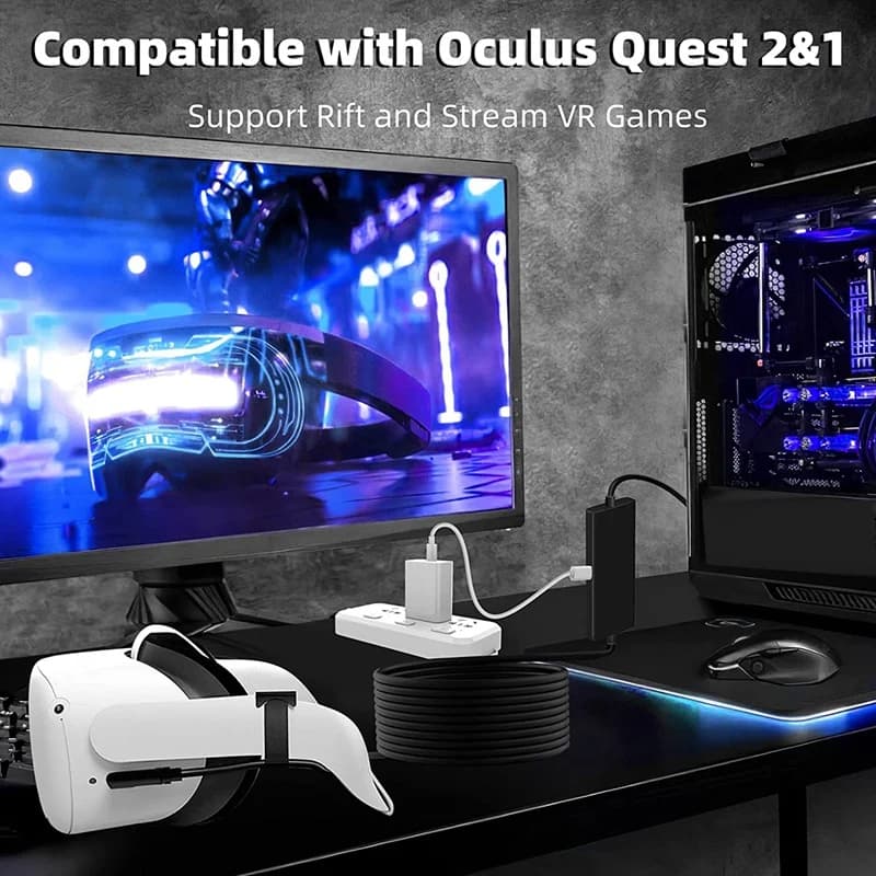 VR connection cable for Quest 2/Pro, USB3.2 cable type A to C for VR headphone accessories and gaming PC- ABHG