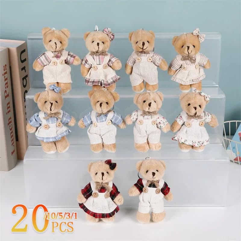 1-20PCS Carino Lino Teddy Bear Portachiavi Donne Coppia Stile Paese Portachiavi sulla Borsa Auto Gingillo Femminile Festa di Nozze Giocattolo Ragazza regalo