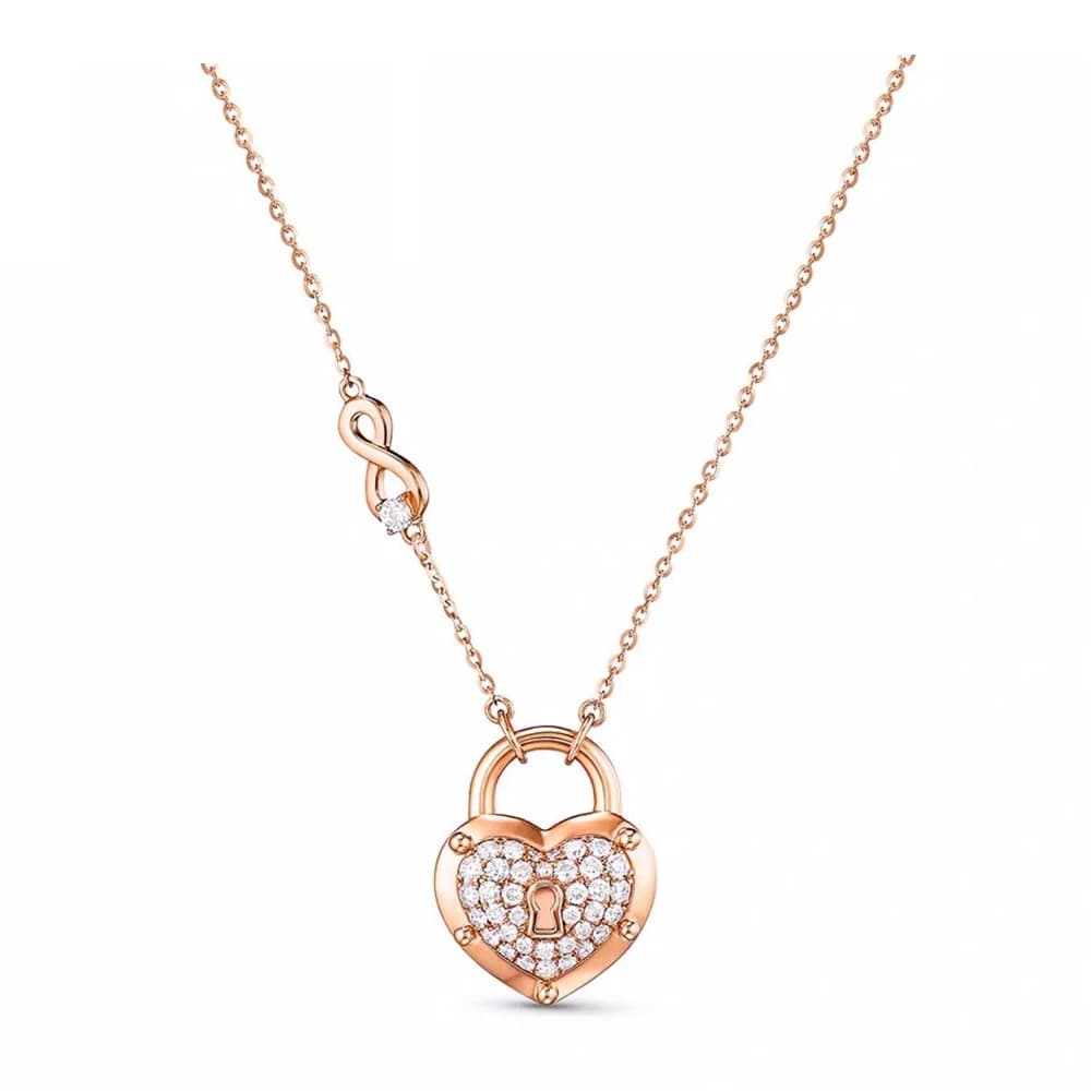 Collana con Ciondolo a Forma di Infinito e Lucchetto a Cuore in Tono Oro Rosa