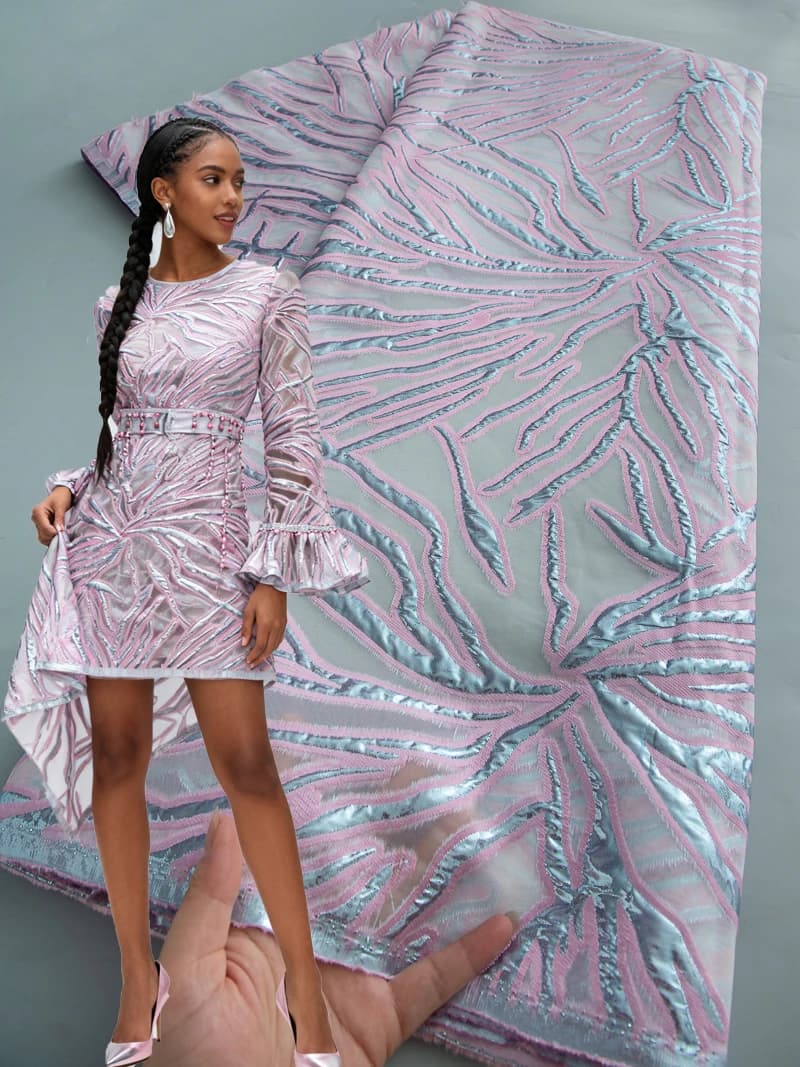 Latest African Jacquard Lace Fabric Nigerian Brocade Lace High Quality Damask Fabric for Women Party Dresses Sewing,5Yards 4579