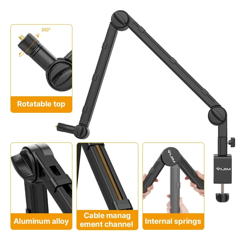 VIJIM LS25 C-clamp Supporto per microfono Supporto per microfono Braccio flessibile da tavolo Live con testa a sfera da 1/4 "3/8" 5/48 "per smartphone DSLR
