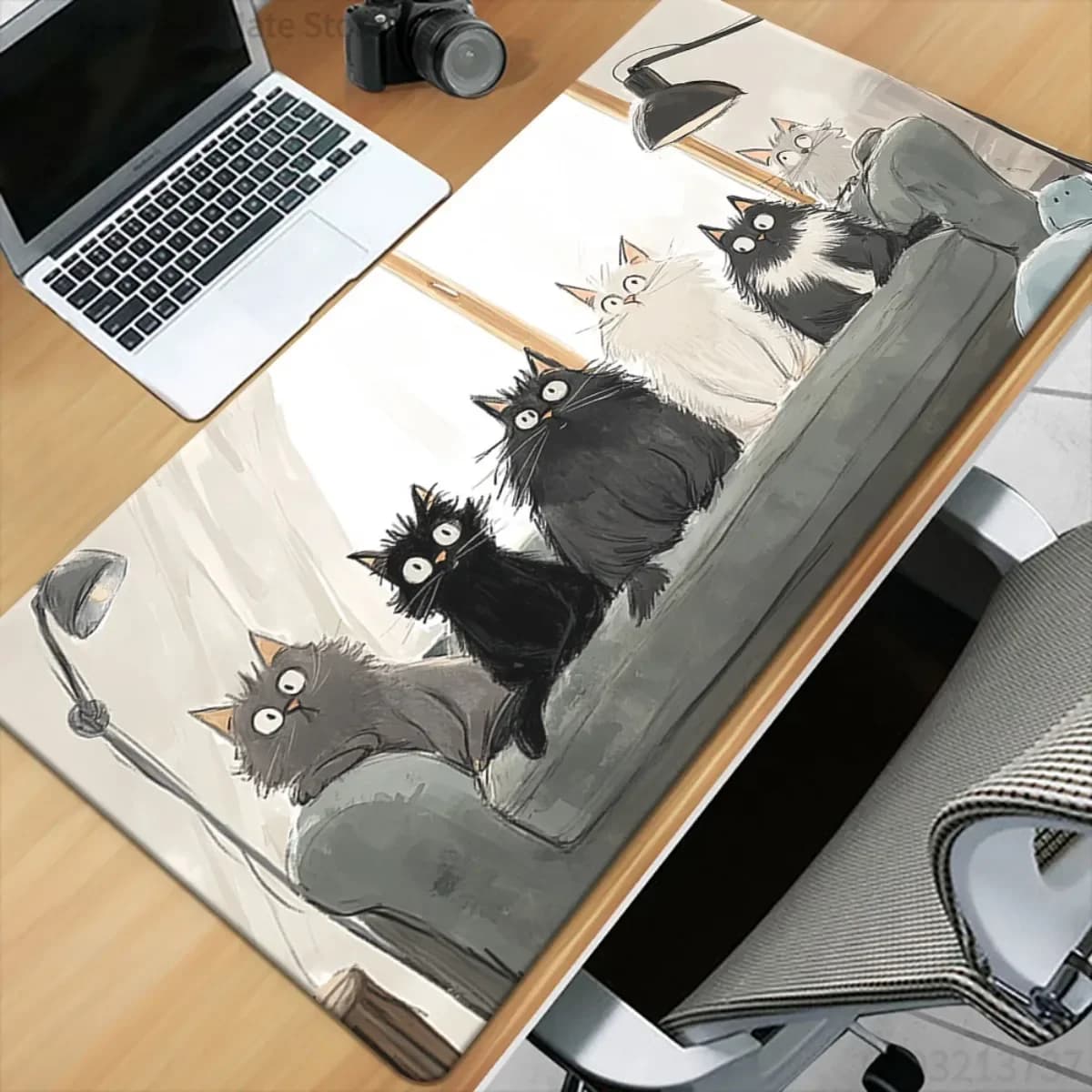 Simpatico tappetino per mouse bianco e nero con motivo gatto alla moda, tappetino da gioco in gomma antiscivolo, adatto per PC da ufficio, laptop, giocatori e scrivania del computer