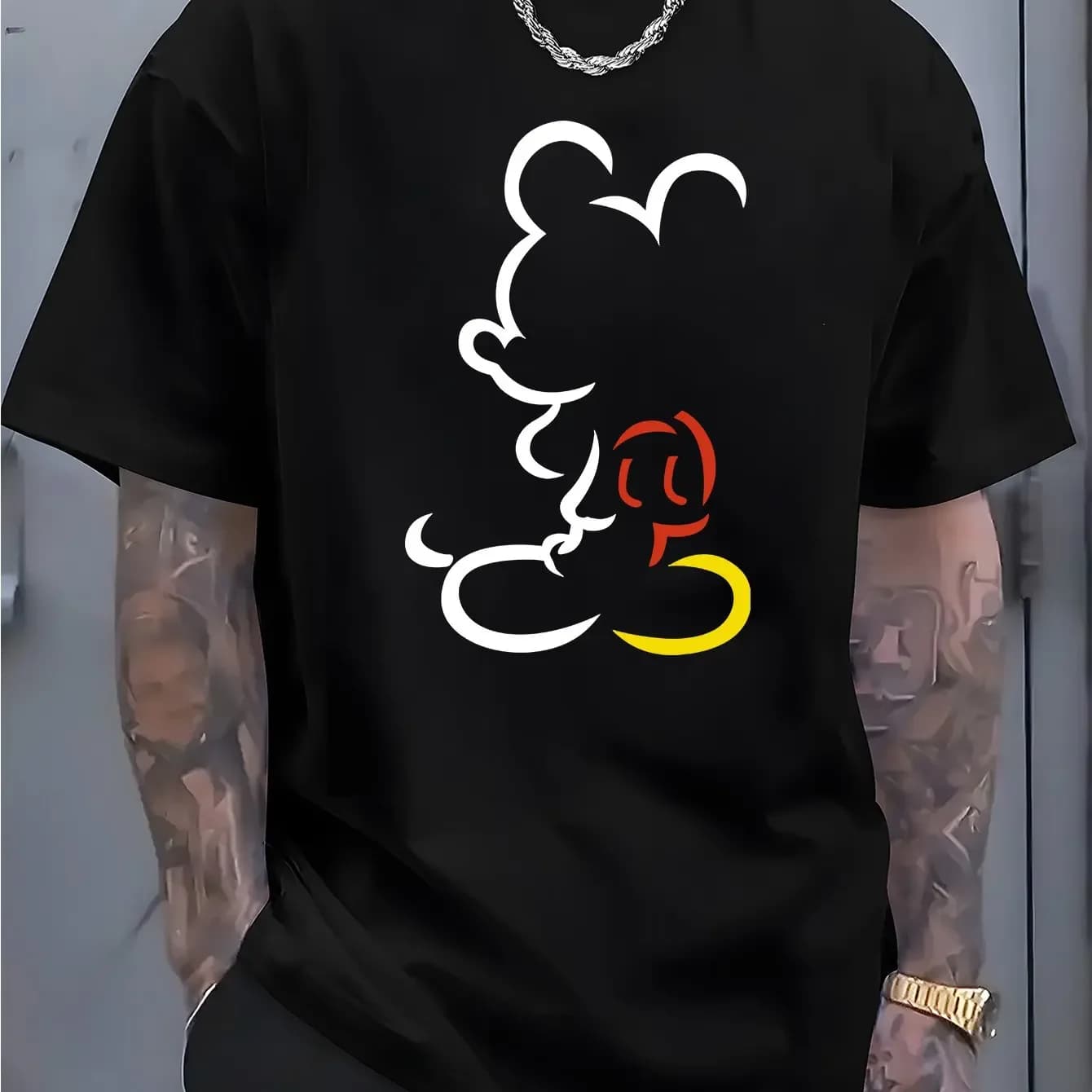 T-shirt da uomo a maniche corte con stampa Disney Mickey Minimalist Line Art, design girocollo