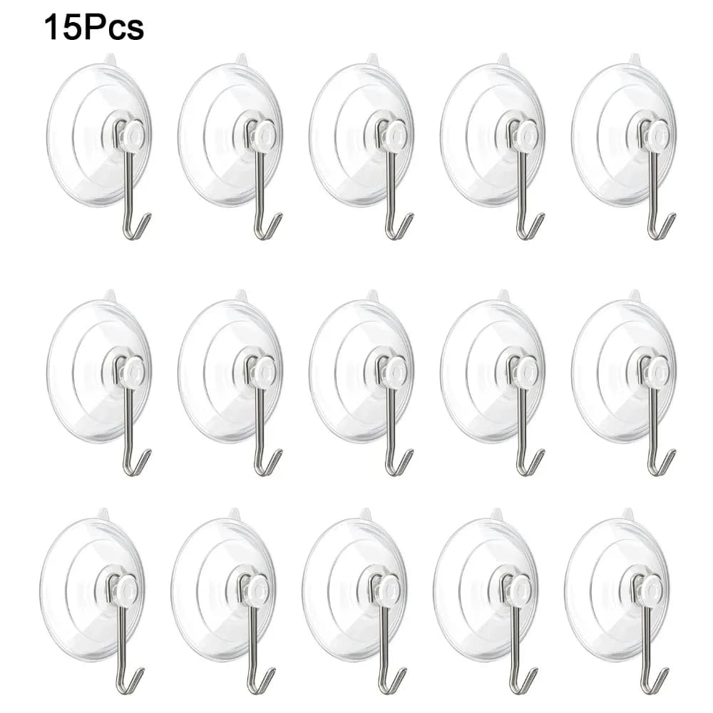 15 Pezzi Ganci a ventosa in PVC trasparenti rimovibili, riutilizzabili, senza tracce, per appendere asciugamani e oggetti su finestre in vetro