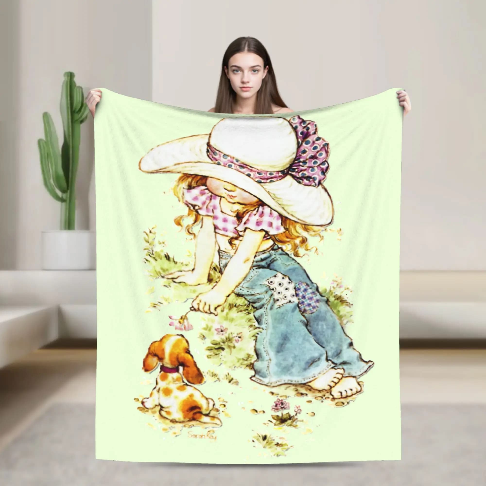 Sarahs Kays with Puppy Blankets Fleece Vintage Soft Throw Blanket for Home Restaurant Spring Autumn,