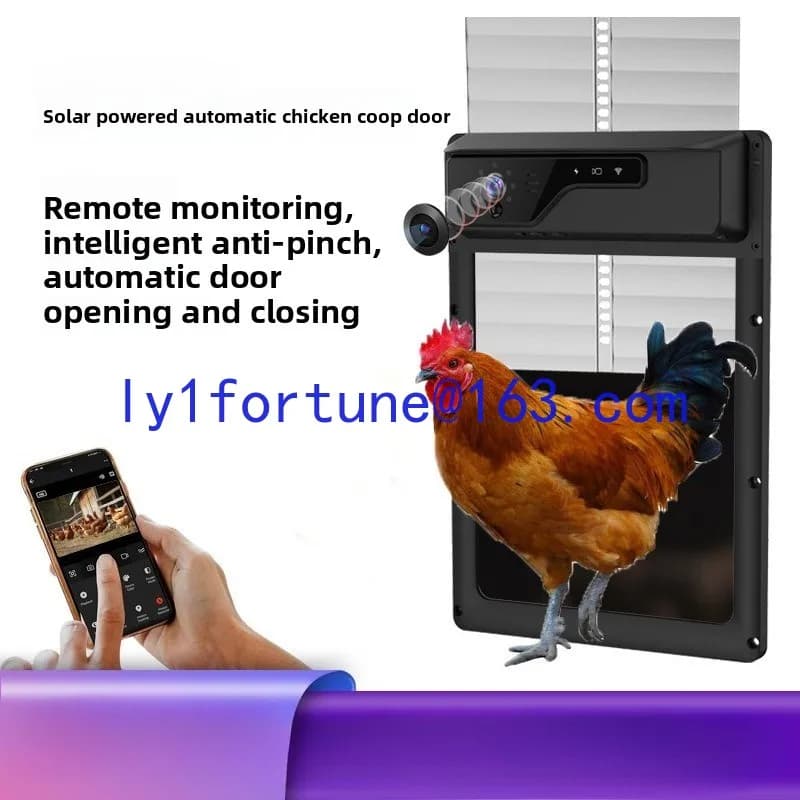 Automatic Chicken Coop Door Opener with Solar Camera Remote Control Anti-Pinch Pet Timing Switch for Poultry