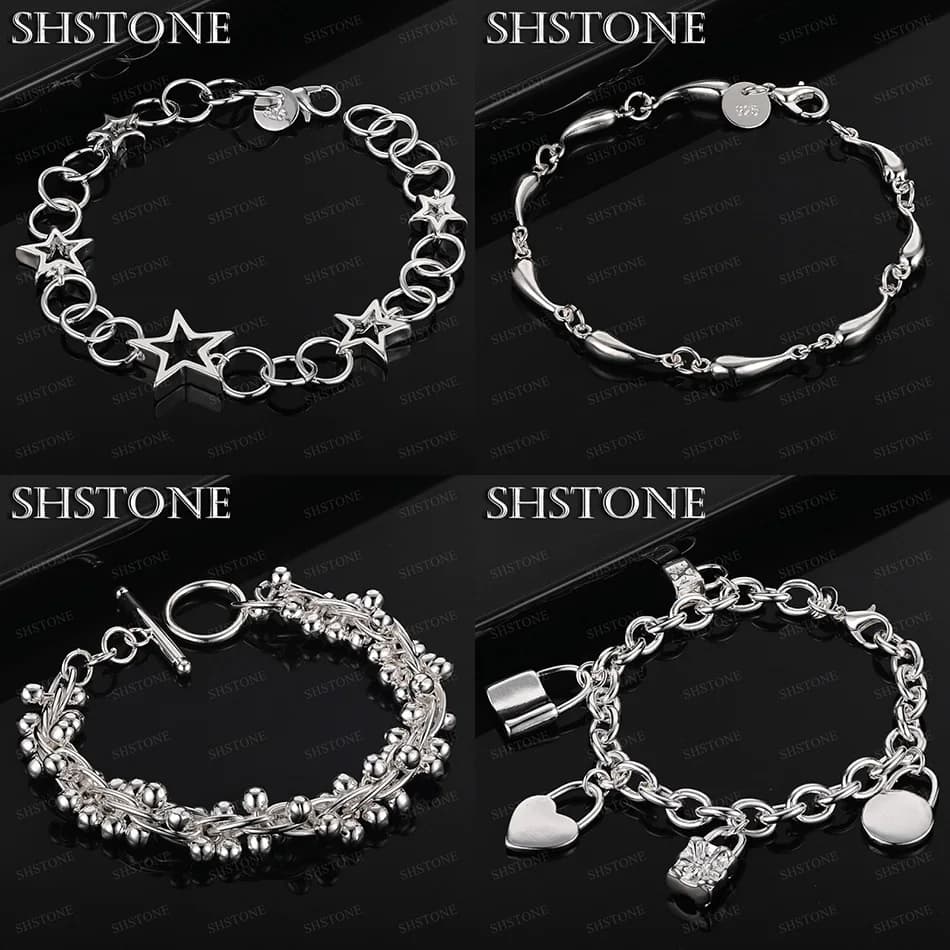 Bellissimi braccialetti a catena multi-perline con stella a forma di cuore in argento sterling 925 con goccia d'acqua, accessori per gioielleria raffinata per feste di Natale