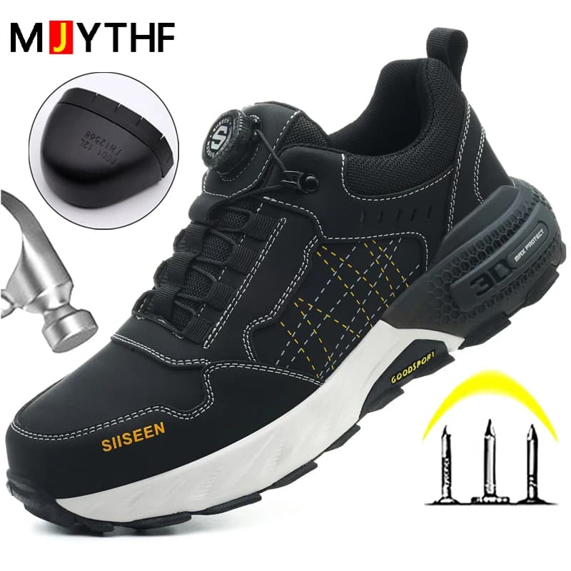 Scarpe antinfortunistiche in pelle nera Stivali antinfortunistici Protezione di sicurezza da uomo Stivali antinfortunistici industriali Uomo per scarpe da lavoro da uomo Industriale