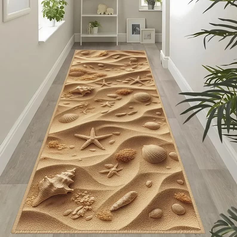 Tappeto da spiaggia con conchiglia 3D Tappeto da corridoio costiero Soggiorno Camera da letto Corridoio Decorazione della casa
