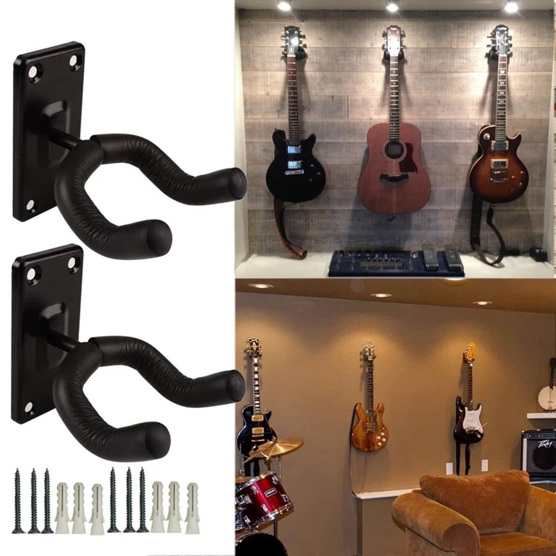 Gancio da parete per chitarra, gancio per violino Erhu Ukulele + 5 plettri + clip per plettro