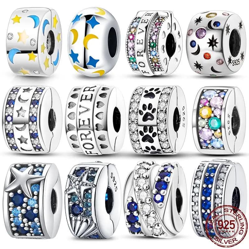 Novità in argento sterling 925 con chiusura in argento, ciondoli in silicone, perline distanziatrici, catena di sicurezza, adatti per gioielli da donna con bracciale Pan originale