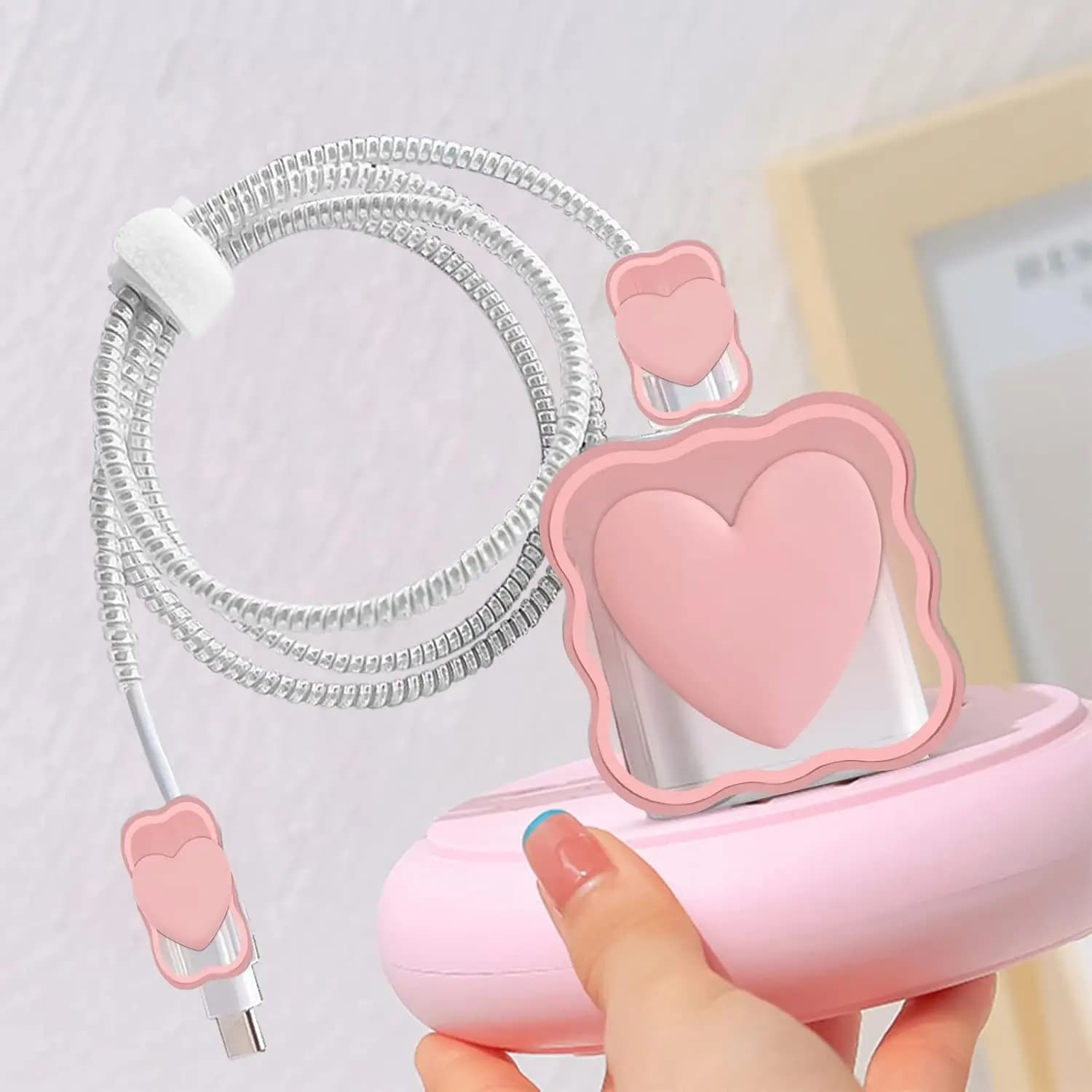 3D Love Heart Silicone Charging Cable Protective Case for iPhone 20W 18W Charging Head Protective Case Spina Organizer