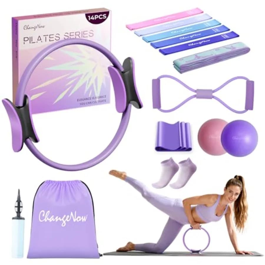 Kit Pilates for Mirato Training with 14''' Magic Circle and 8 Shape Bands, Pilates Ball and Resistance Bands for Women for Toning Core and Chest