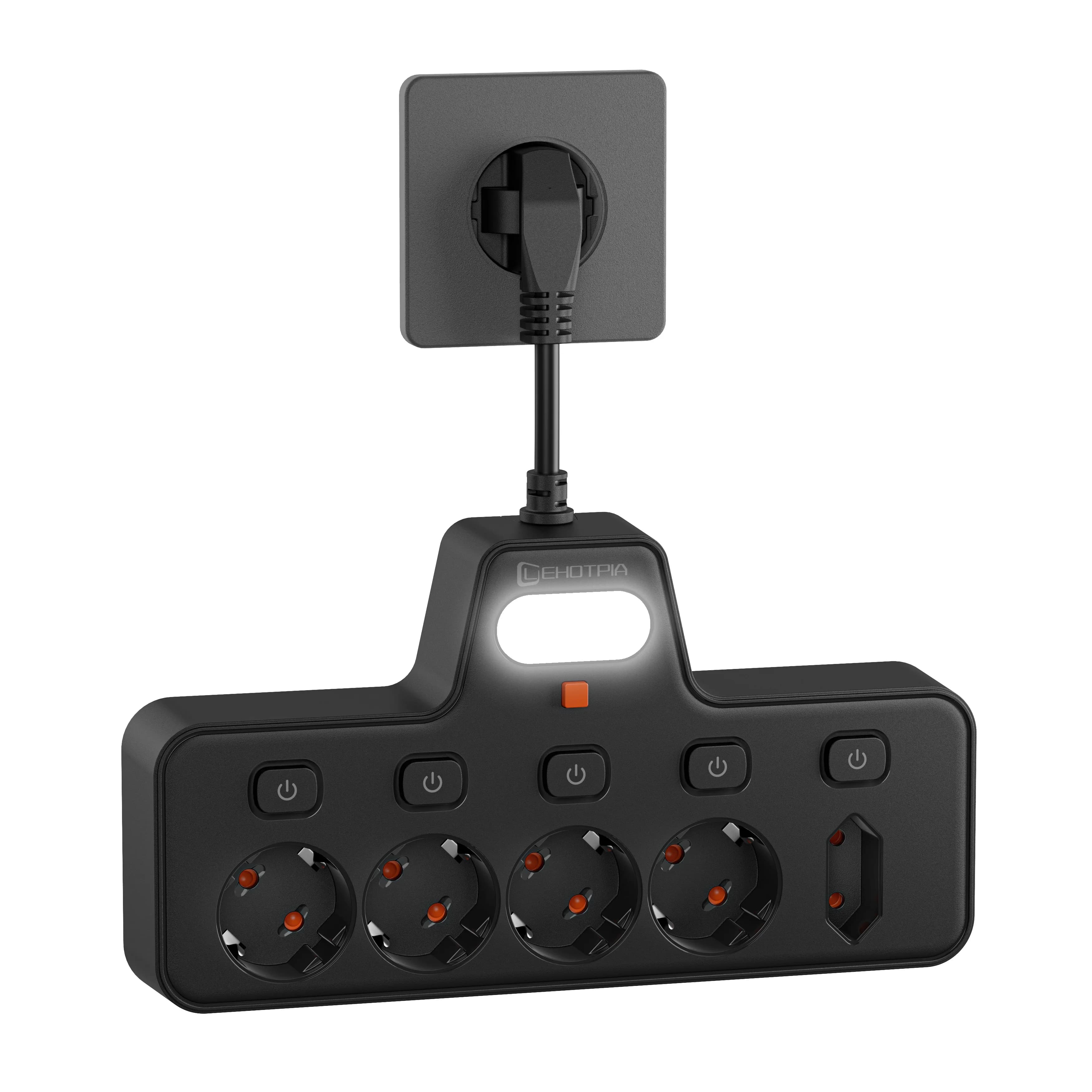 2500W Power Strip EU AC Plug Wall Qutlet Mounted Independent Switch Multitap 5 Socket Network Filter With Bedside Lamp Adapter