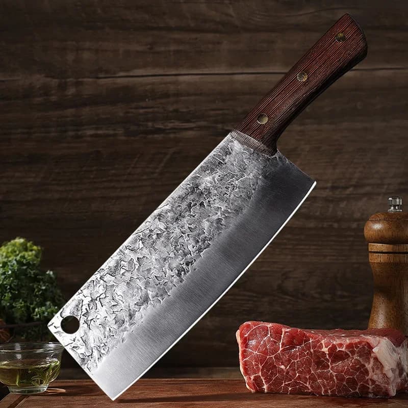 Coltello da cucina per mannaia da 7 pollici Coltello da macellaio in acciaio inossidabile forgiato Manico in legno Taglierina per pesce Coltello da cucina Utensili da cucina