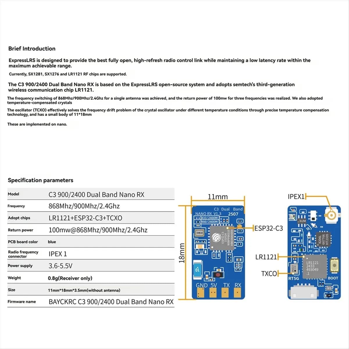 Hot Sale ELRS Dual Band Nano Receiver 900/2400 Single Antenna Multi-Frequency RX Receiver 100MW Backhaul for RC FPV Drone
