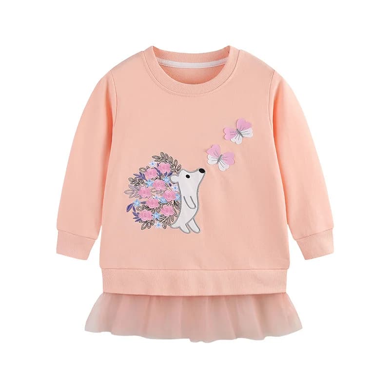 Nuove Felpe per Bambine 2-7 Anni con Ricamo a Forma di Riccio, Manica Lunga, Autunno Inverno, Abbigliamento per Bambini