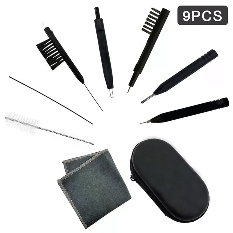 Kit di Pulizia per Apparecchi Acustici 9 Pezzi: Spazzola, Pulitore per Bocchette, Filo di Pulizia con Magnete e Strumento per la Rimozione della Cera