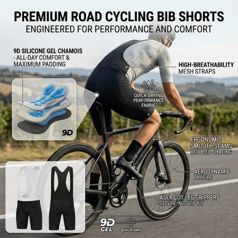 Pantaloncini da Ciclismo Senza Cuciture per Uomo, Imbottitura in Gel Traspirante, Pantaloncini Pro MTB con Bretelle, Abbigliamento da Bici, Imbottitura 9D, Pantaloncini con Bretelle per Bici Gravel