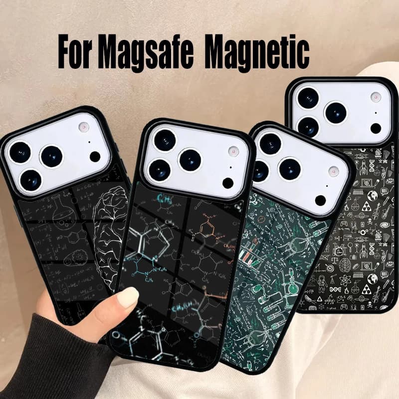 Cover per iPhone 17 Air 16e 15 14 13 12 11 Pro Max Plus con design Biologia e Chimica, compatibile Magsafe Wireless Magnetic