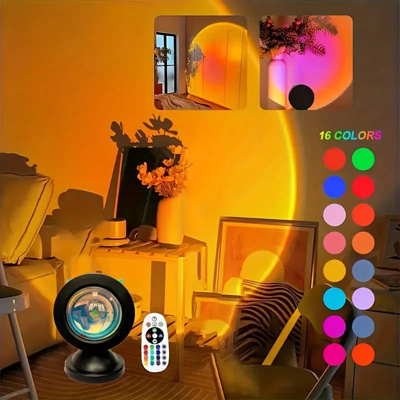 1 vibrating light for sunset projection - 16 color spectrum, USB remote control, LED light changing dynamic color - Create a warm home