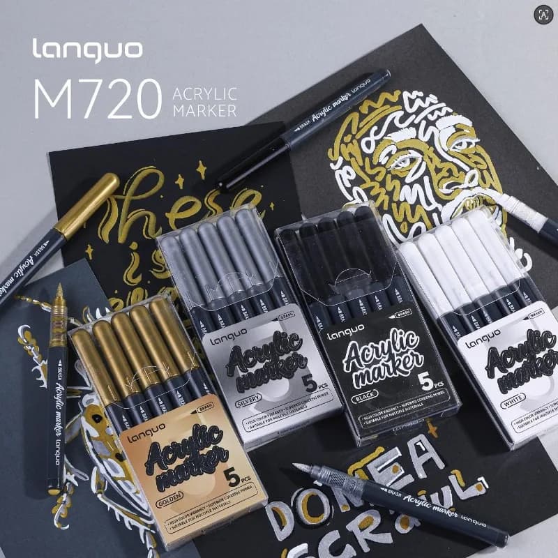 LANGUO Set di 5/1 Pennarelli Acrilici Liquidi in 4 Colori per Pittura e Disegno su Vetro, Materiale Scolastico e Forniture Artistiche