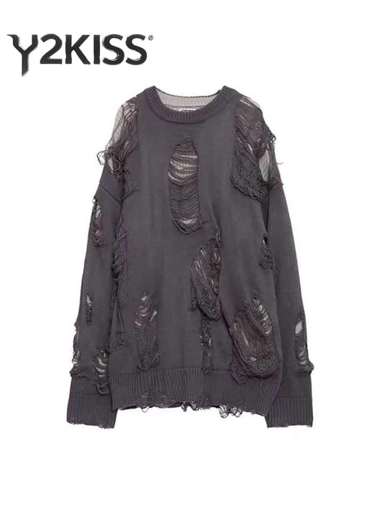 2025 Autunno Inverno Donna Grunge Harajuku O-Collo Manica lunga Stile Baddie Maglione Design Maglieria Oversize 2000s Goblin Core Nuovo
