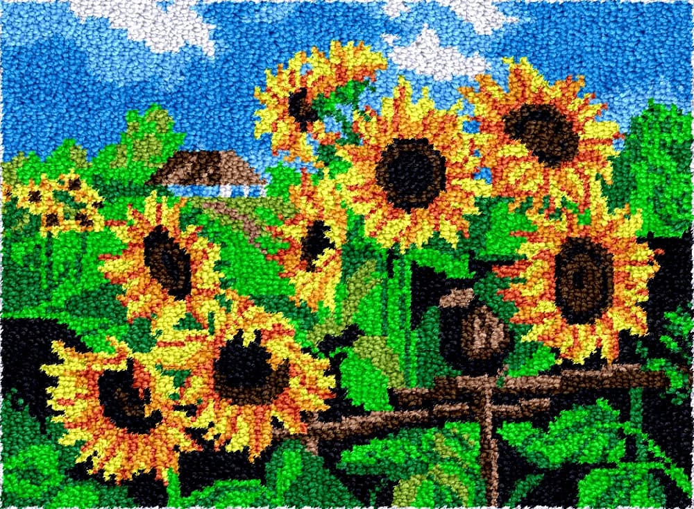 Kit per tappeti con gancio di chiusura Kit per realizzare arazzi con tela pre-stampata Artigianato con ricamo all'uncinetto per girasoli per adulti 55-75 cm