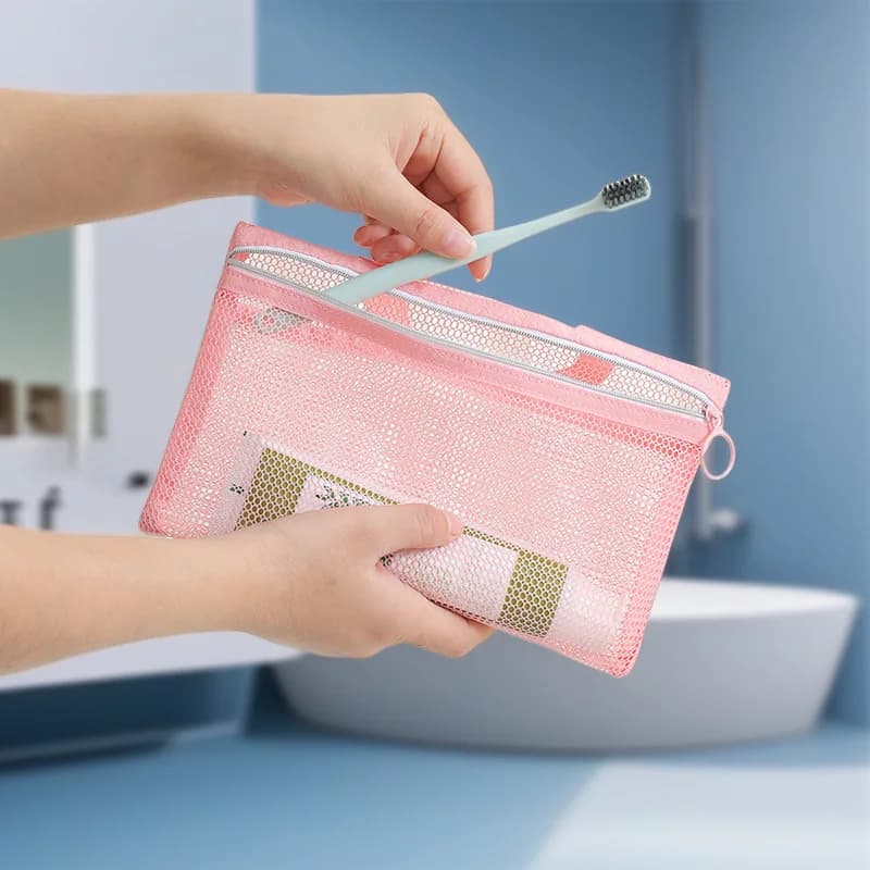 Nuova borsa per il trucco in rete multifunzione Piccola custodia per cosmetici da viaggio portatile Organizzatore per articoli da toeletta Borsa portaoggetti portatile per spazzolino da denti