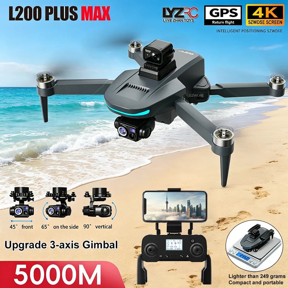 Drone L200 PLUS 8K 5G GPS Professionale HD con Gimbal a 3 Assi per Fotografia Aerea, Aeromobile Telecomandato con Doppia Fotocamera HD, Quadricottero Giocattolo