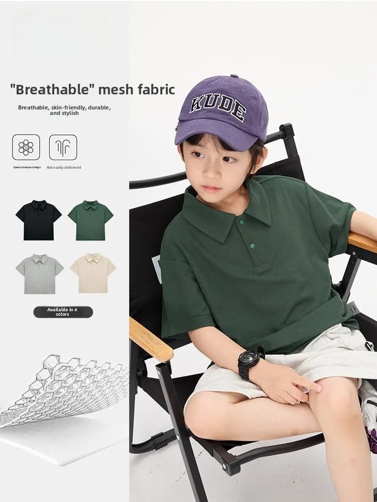 Casual Neck Half Sleeve T-Shirt for Boys Children's Pure Color Summer Wear Kids' Clothing Korean Style Loose Fit Cotton ...
