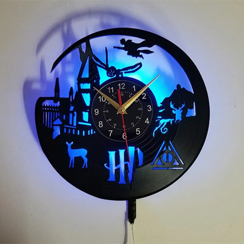 Orologio da parete con disco in vinile Hogwarts-Express, luce a LED, orologio al quarzo in vinile da 12 pollici | Orologio creativo, regali di compleanno per bambini e amici.