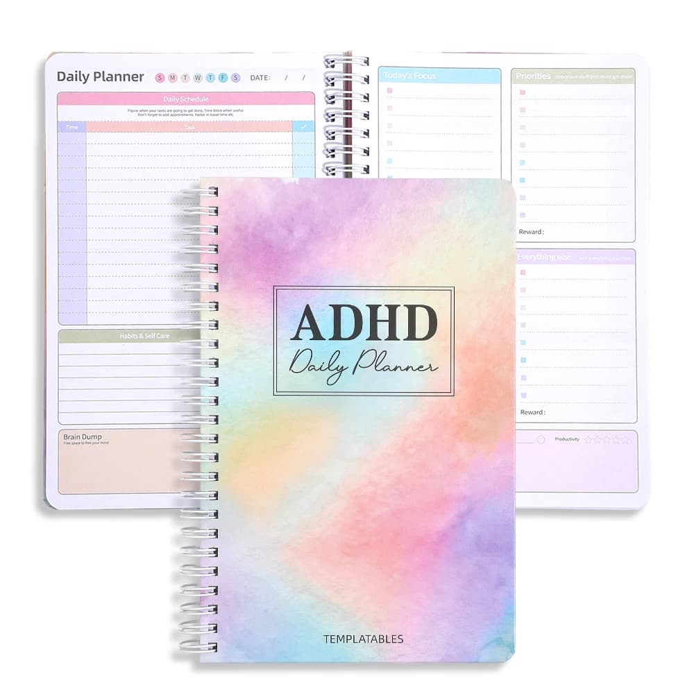 64 Sheets Undated ADHD Daily Focus Planner A5 Notebook with Stickers Multi-Color Pages for Neurodivergent Adults Students