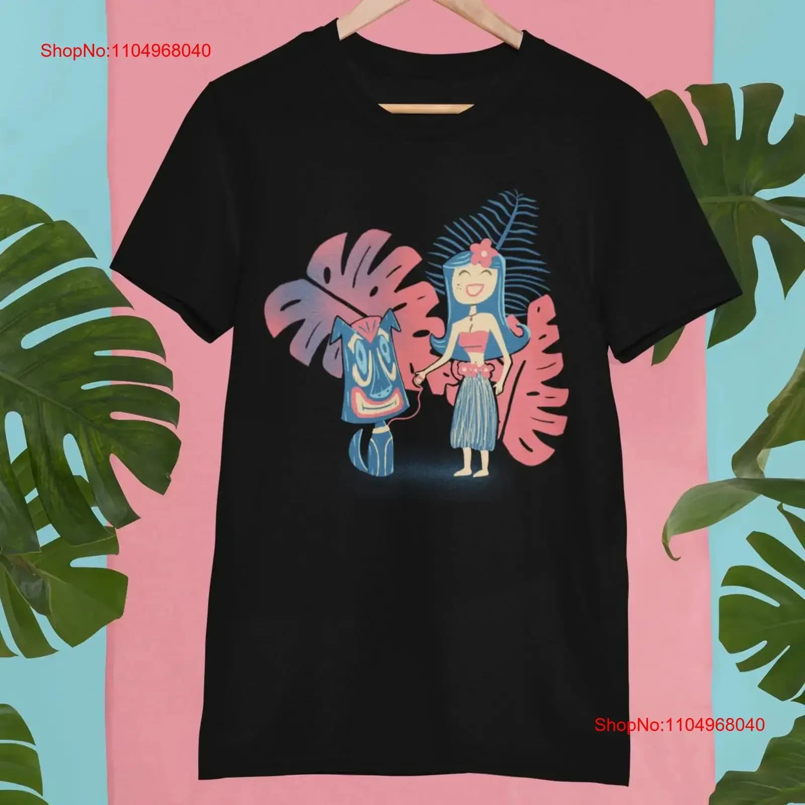 Tiki Pets Tropical Island Cute Girl with Dog T Shirt vintage lavato, elegante, traspirante, alla moda, unisex, per l'uso quotidiano