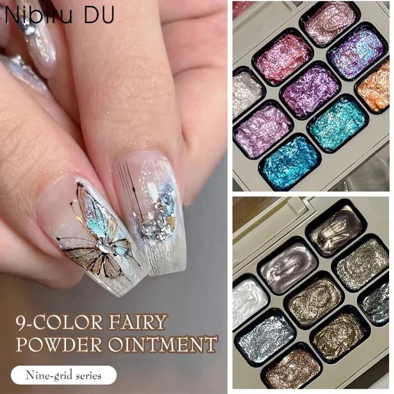 Summer 9-Color Nail Gel Powder Cream Nail Art Set Metallic Shiny Polish Retro Oil Painting Style DIY Nail Art Manicure Kit