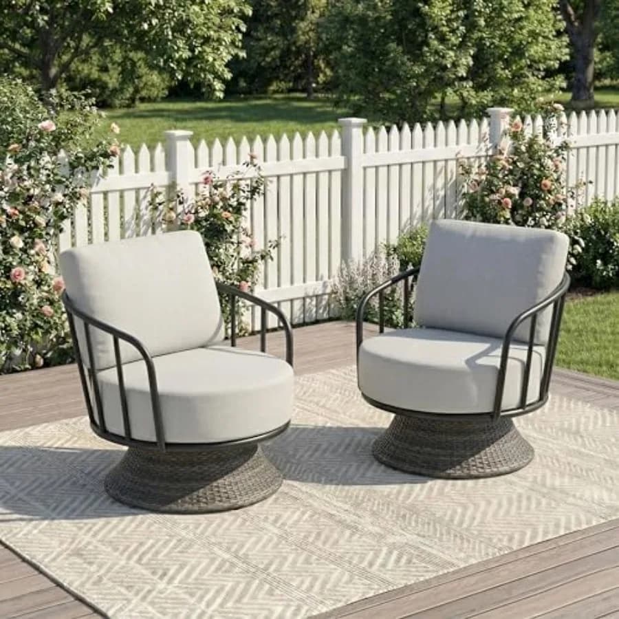 Set di Mobili da Esterno 2 Pezzi con Sedie Girevoli, Set Bistrot in Rattan Grigio Scuro con Cuscini Lavabili Imbottiti in L