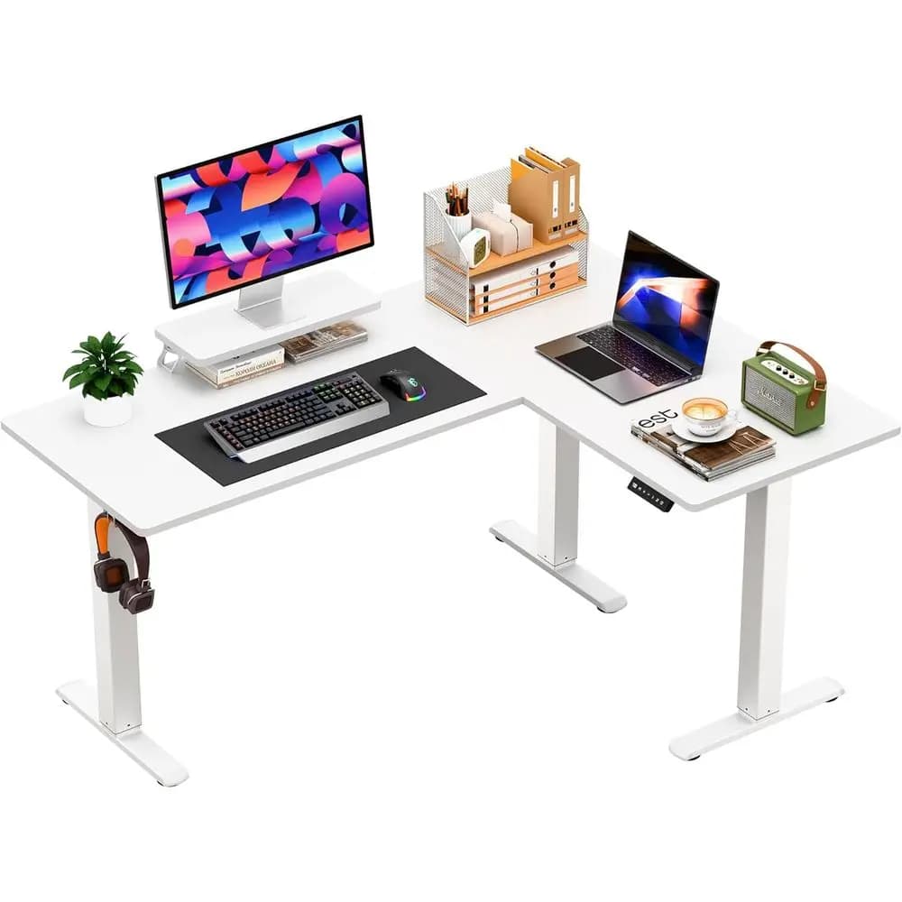 Scrivania a L da 63 x 47 pollici con 2 altezze preimpostate, scrivania per computer regolabile elettricamente in altezza, scrivania sit-stand o per ufficio domestico