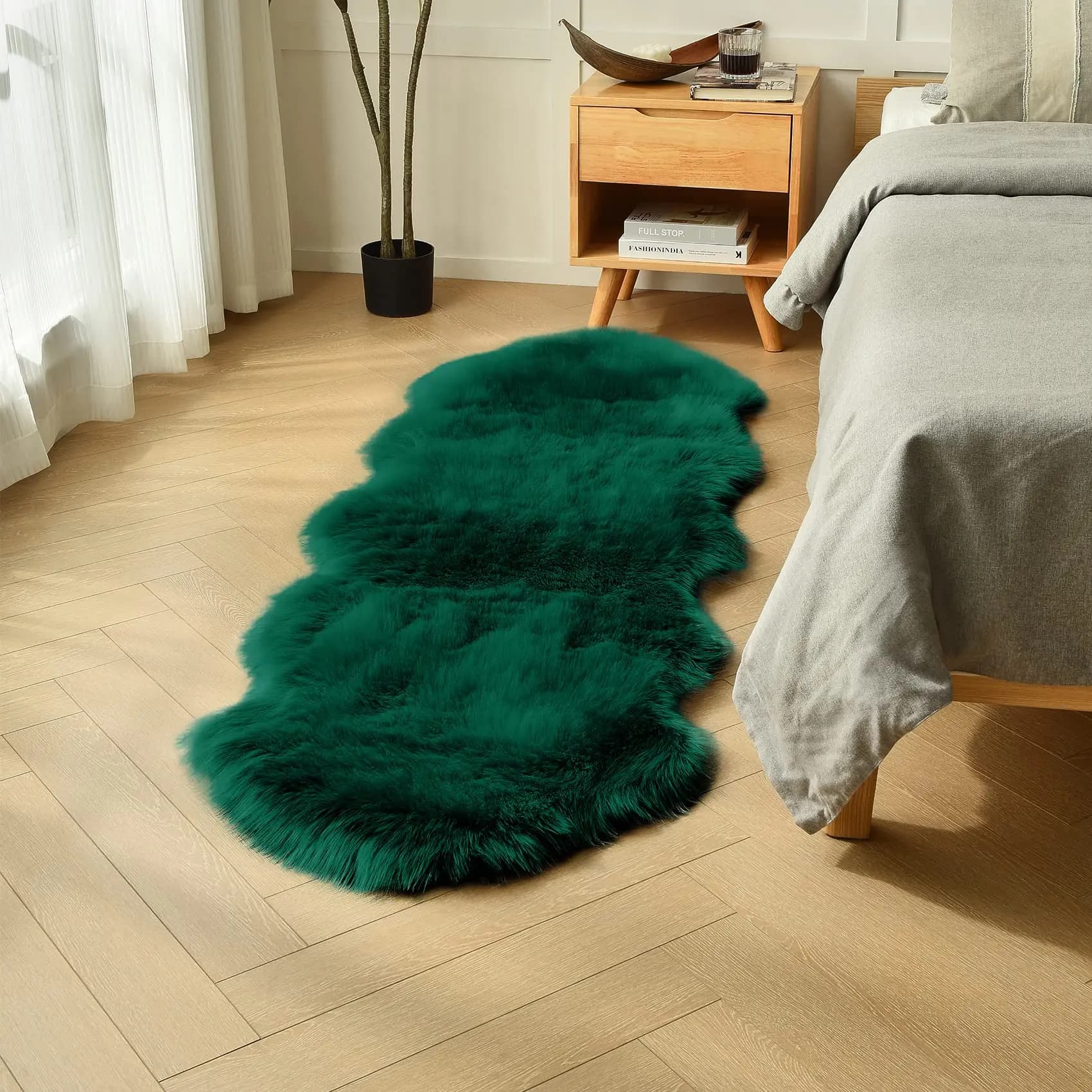 Faux Fur Green Non-Slip Thick Fluffy Carpets for Bedroom Plush Artificial Wool Area Rugs for Living Room Home Decoration