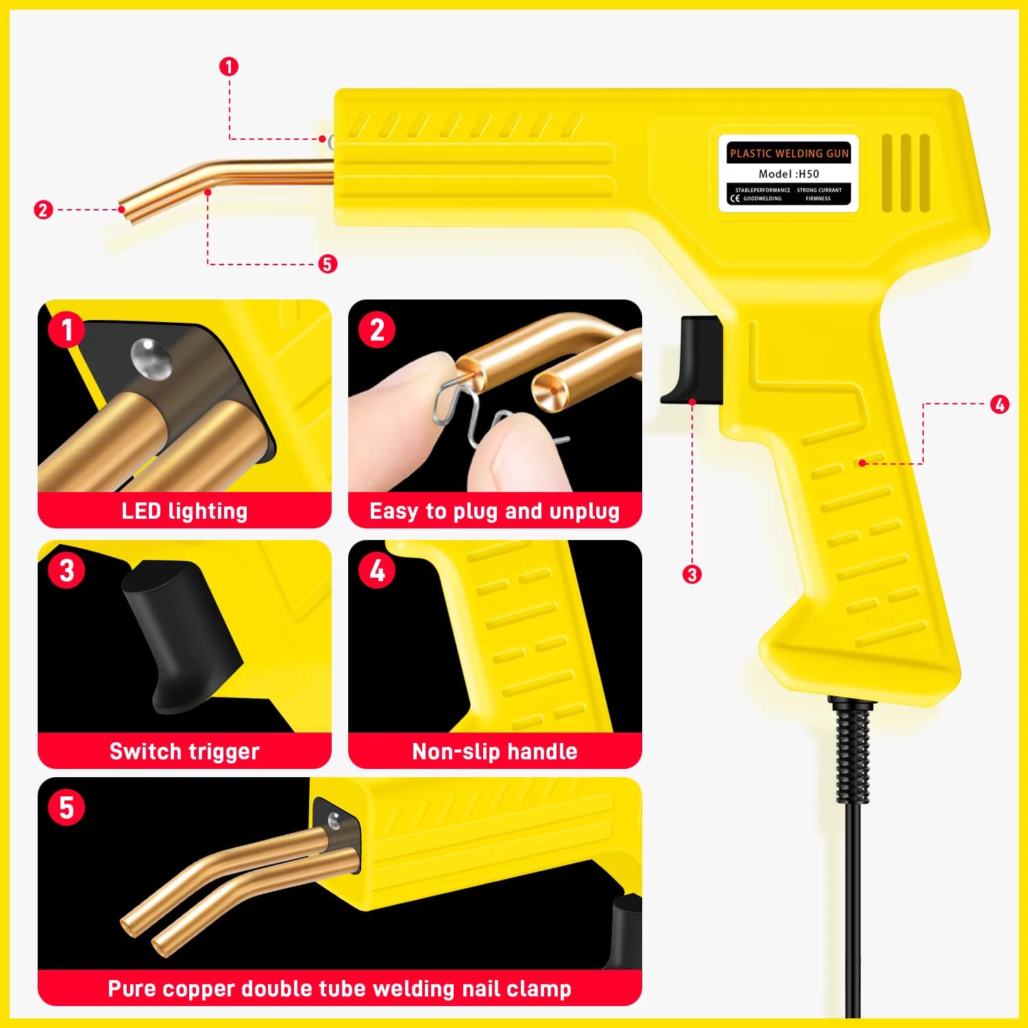 Saldatrice a caldo per plastica con 4 tipi di chiodi per saldatura, pistola per saldatura paraurti auto, adatta per la riparazione di paraurti/prodotti in plastica