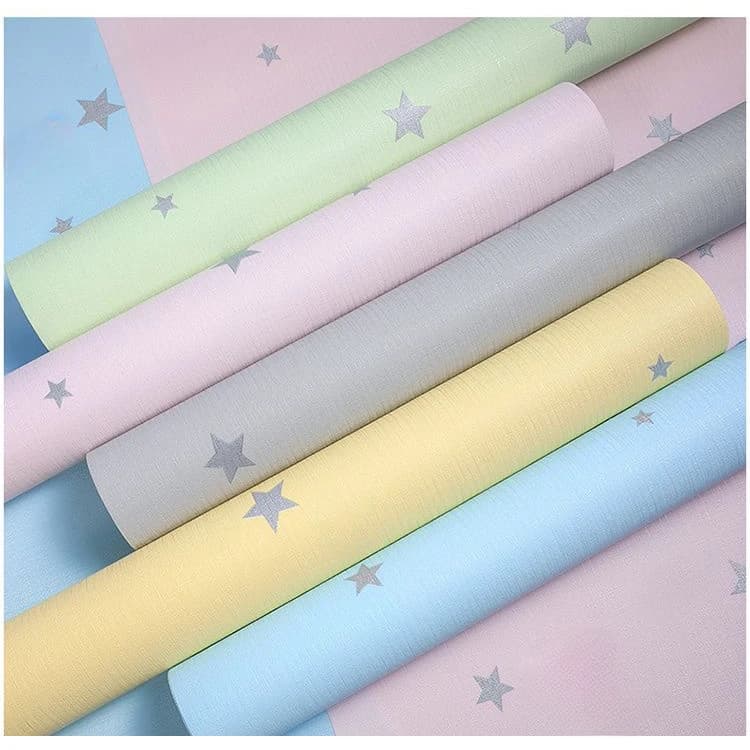 Carta da parati colorata con stelle Decorazioni per la camera da letto dei bambini Carta da parati autoadesiva per mobili in PVC Bambini Neonato Ragazza Camera murale Stella dei cartoni animati