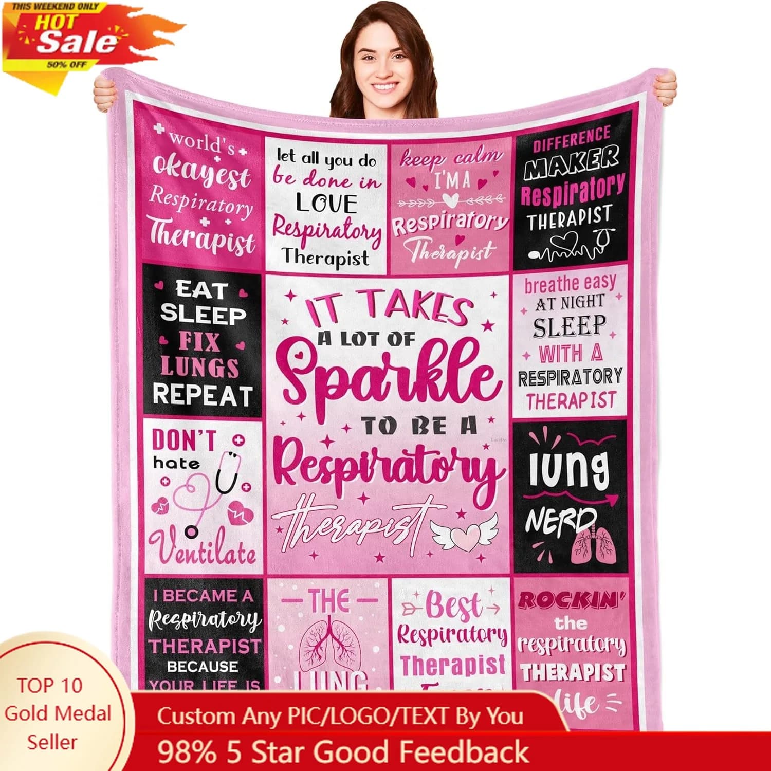 Regali per terapista respiratoria, terapista respiratoria, accessori per terapista respiratoria per regali settimanali per la cura delle donne Coperte personalizzate