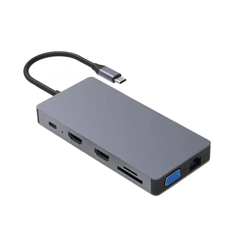 Docking Station Type-C 12 in 1 con Doppio HDMI ad Alta Definizione 4K, Hub per Notebook con Schermo Condiviso e USB 3.0