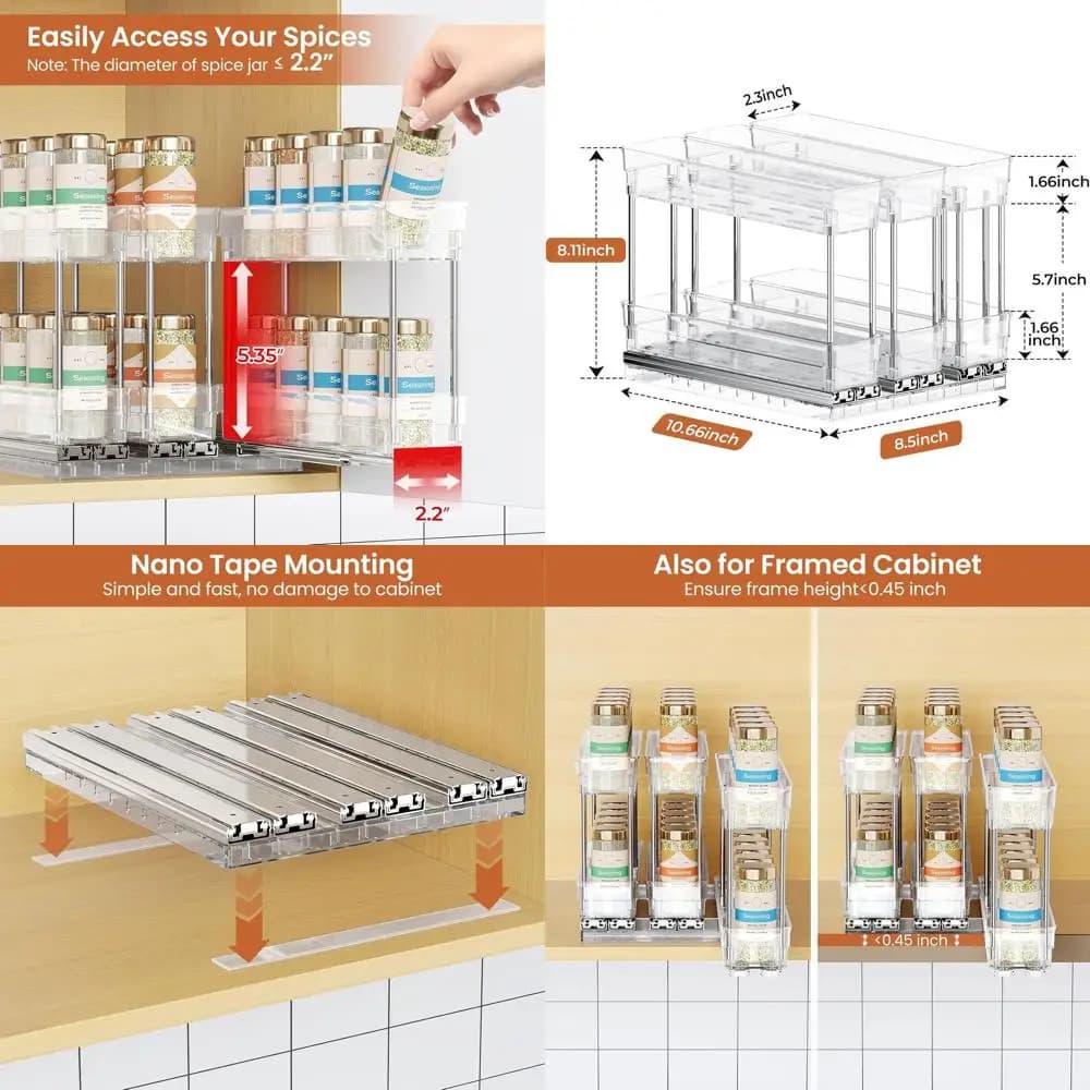 Organizzatori per portaspezie trasparenti a 3 livelli, installazione facile, 2,3 L x 10,35 P x 8,26 A, set di 3