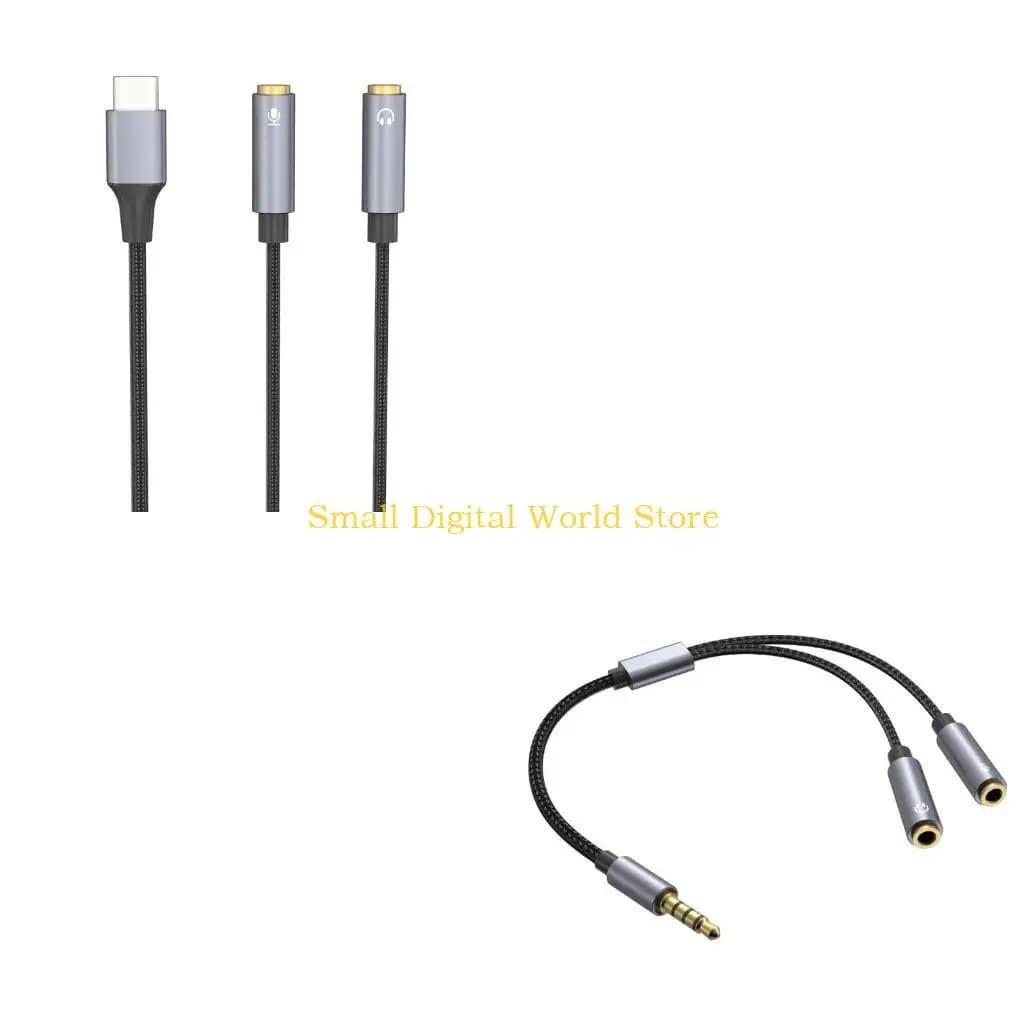 77UB Headsets Mic Splitter Adapters 3.5mm/USB C Extension Cable 3.5mm Male to Double 3.5mm Female Cord for Gamings Laptops