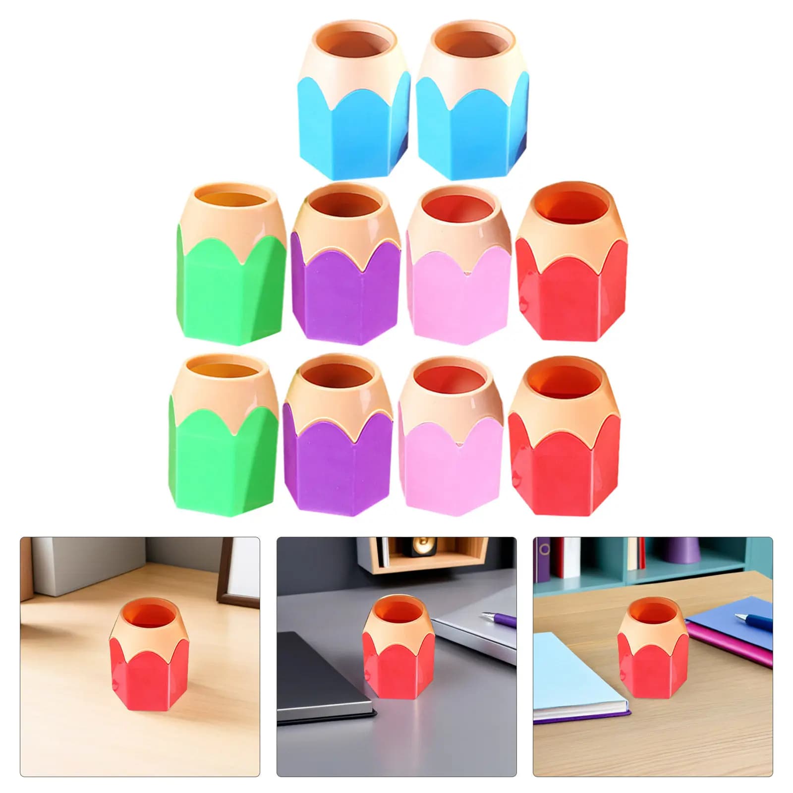 10Pcs Pencil Holder Set Cute Large Pen Makeup Brush Holder Brush Organizer Stable Desktop Storage for Pens Pencils