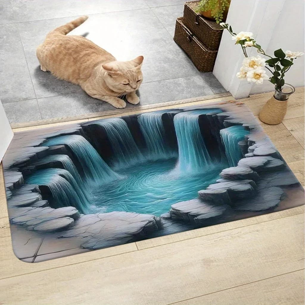 Zerbino illusione cascata 3D da 1 pezzo: poliestere lavabile in lavatrice, tappetino antiscivolo per soggiorno, camera da letto, bagno, patio