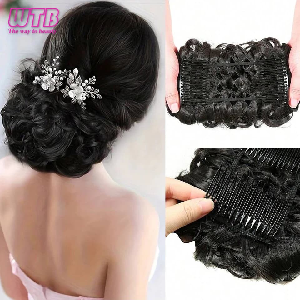 Chignon riccio sintetico per capelli grandi e disordinati con clip a pettine nella copertura della coda dei capelli Estensione della coda di cavallo Capelli finti naturali sintetici