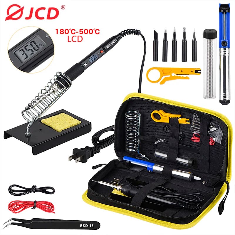 JCD 80W Soldering Iron Kit LCD Adjustable Temperature 220V 110V Solder Welding Tools Soldering Tips Wire Desoldering Pump Heater